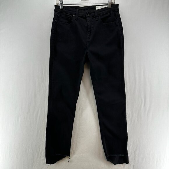 rag & bone Denim - Rag & Bone Nina High-Rise Ankle Skinny Jeans Sz 29 Stretch Raw Hem Black Hampton